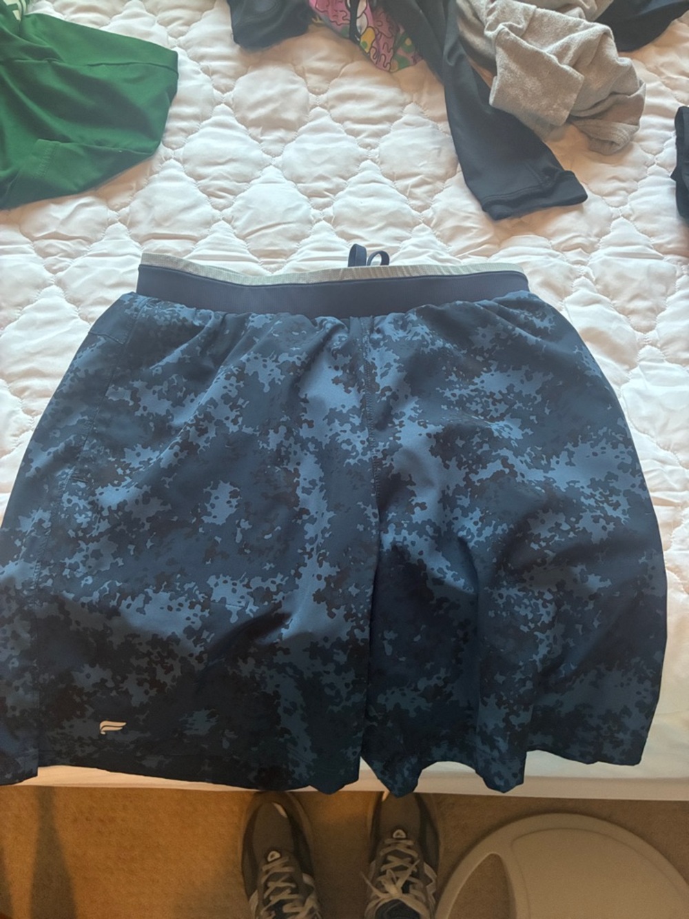 Fabletics Men’s Navy and Black Digital Camo Athletic Shorts